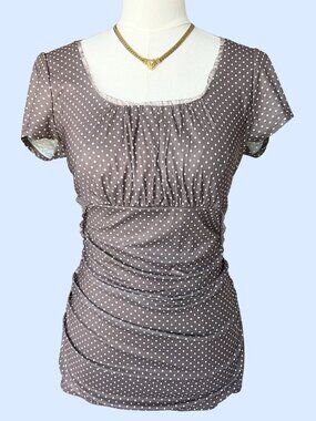 Vintage Y2K Brown Polka Dot Ruched Top